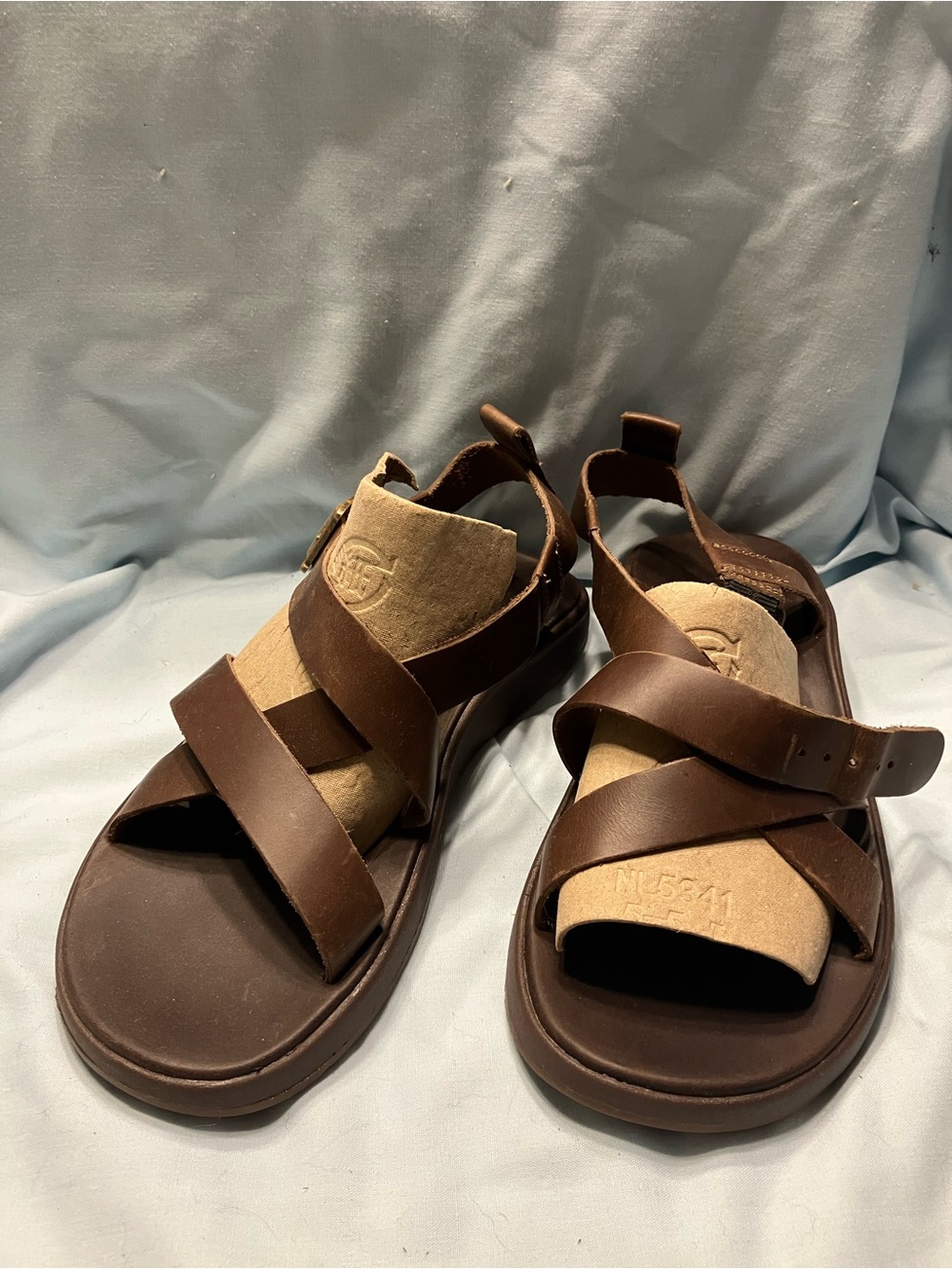 Chaco Men's Brown Leather Crossover Strap Sandals